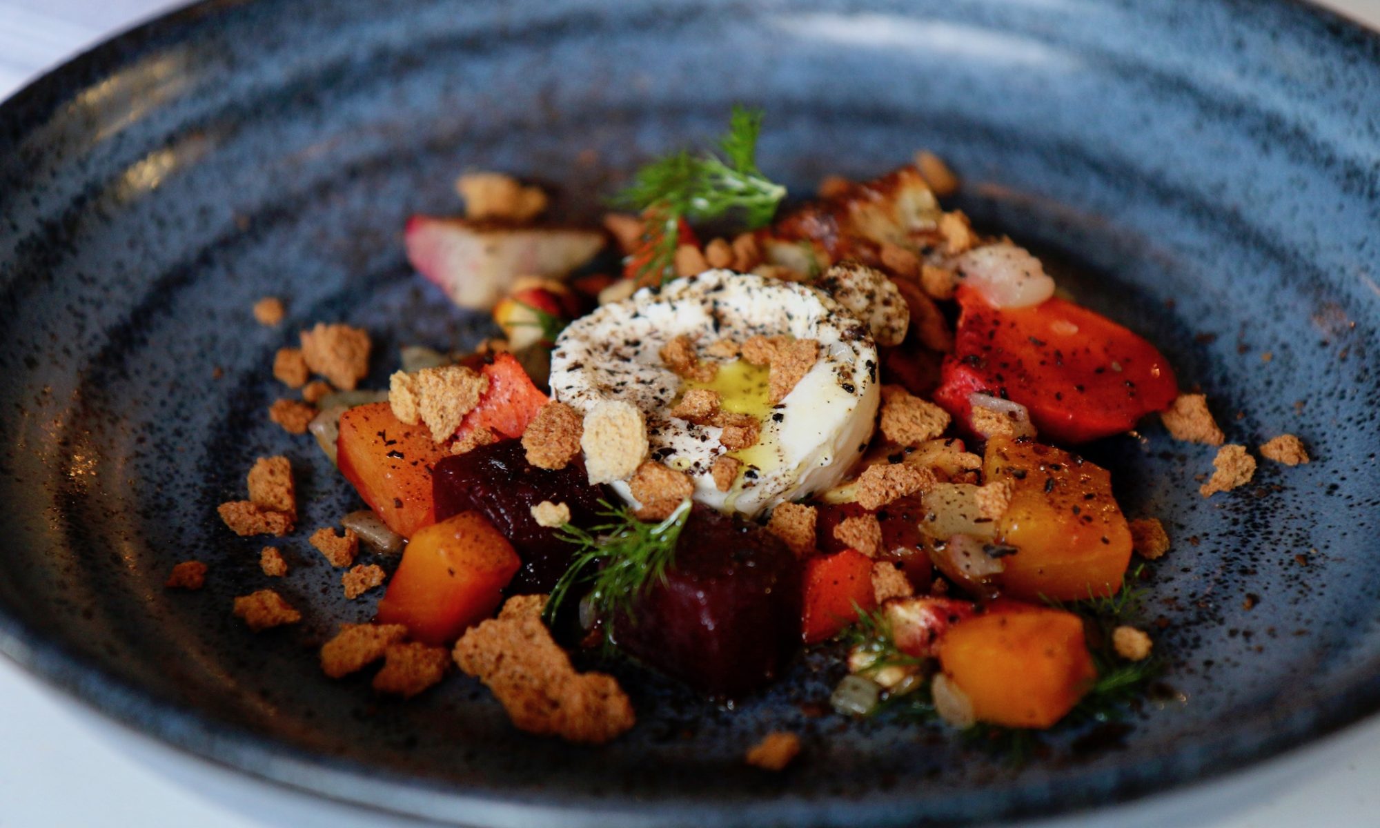 buratta and root vegetables